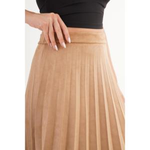 Jupe longue plissée taille haute en similicuir pour femme, style doux - Product Image 1