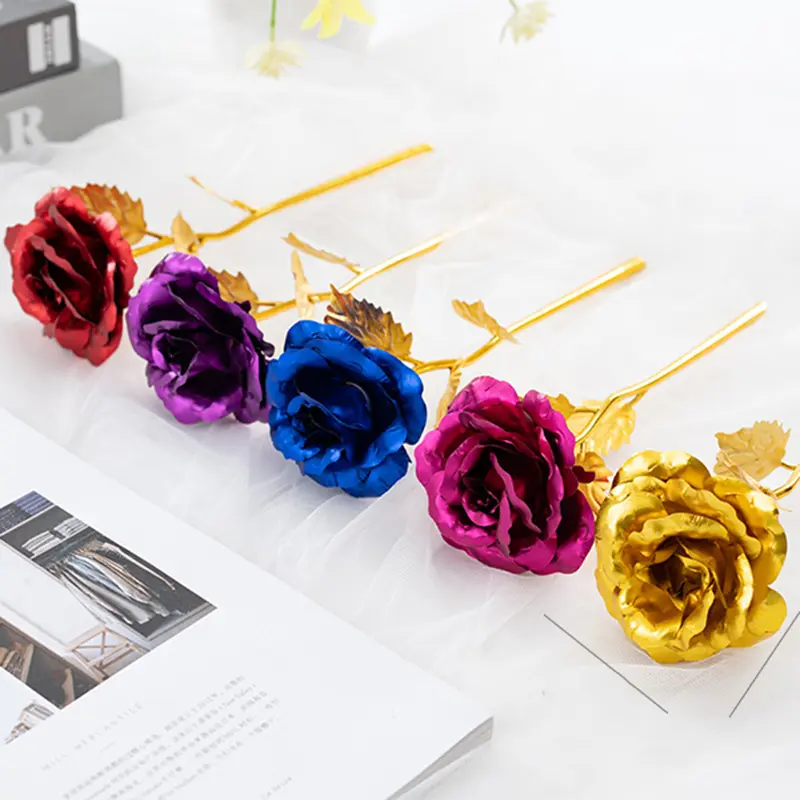 Mother Valentine Day Creative Gift 24K Foil Plated Gold Love Rose Flowers Lasts Forever Artificial Flower Wedding Decoration