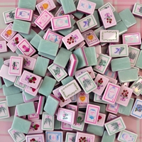 Set Mahjong Mewah Seri Bow and Flower Gaya Marmer Mint dengan Ubin Akrilik untuk 4 Pemain, Cocok untuk Liburan