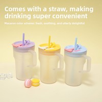 Gobelet à paille Unai créatif et élégant de style américain, double usage ; Gobelet de voiture en plastique monocouche minimaliste de 22 oz avec couvercle et poignée ; Parfait