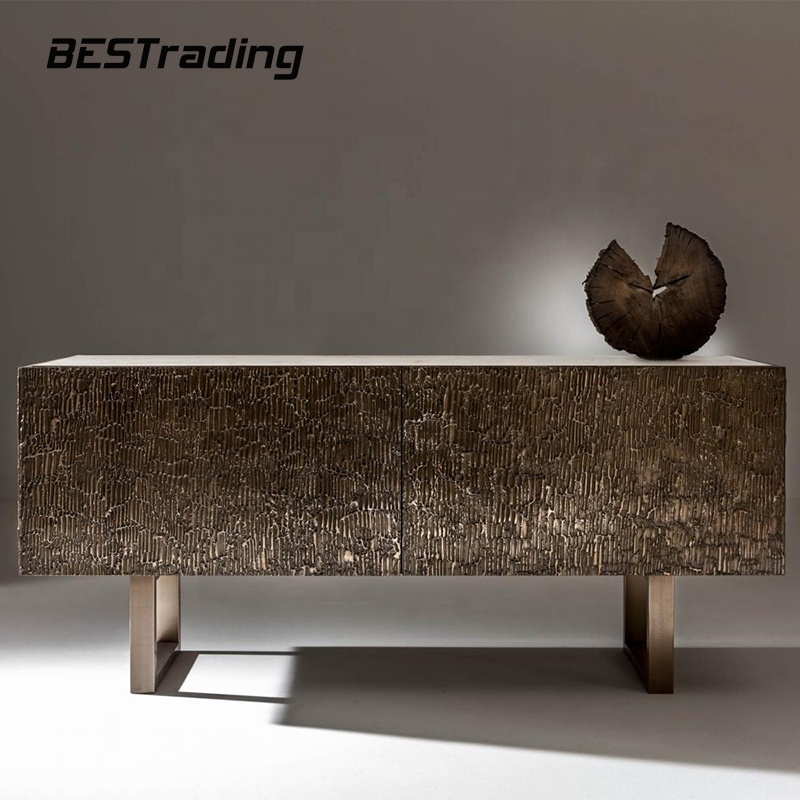 Современный роскошный дизайн мраморный верх латунь/металл ТВ-шкаф буфет