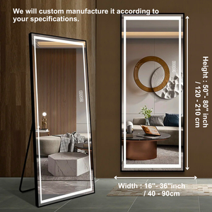 LED Full Body Smart Mirror Touch Sensor Switch Silver Aluminum Lenses for Living Room Gym Bedroom Hotel Hall Salon Storage Stand - Product Image 2