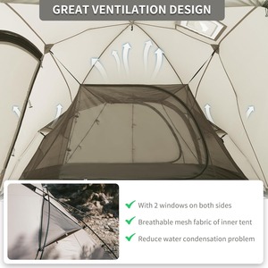 Tente de camping OEM 1 chambre 1 salon - Tente légère et imperméable avec cheminée pour 2 personnes, utilisable toute saison - Product Image 6