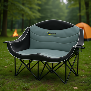 Chaise de camping double pliable Outsunny avec rembourrage, structure en acier, chaise de jardin d'extérieur avec porte-gobelets et sac de transport - Product Image 2