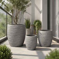 Ensemble de 3 pots en fibre de verre, texture rugueuse, grands pots de sol pour plantes d'intérieur et d'extérieur, décoration de la maison et du jardin