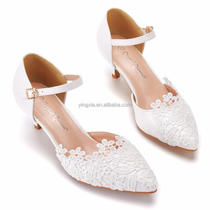 Buy Low Heel White Lace Wedding Shoes Elegant Formal Wear | Alibaba.com