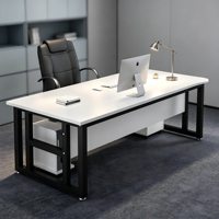 Bureau de direction moderne et simple en MDF blanc, avec structure robuste en acier carbone noir, pour bureau d'entreprise