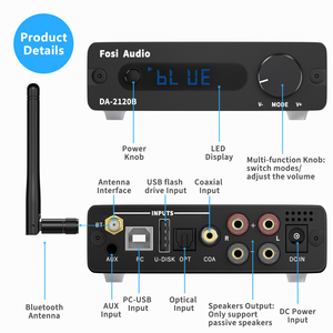 Penguat Audio Fosi Biru TPA3116 Stereo Audio Kelas D Nirkabel Power Amp Hifi 100W Speaker Pasif <span class=keywords><strong>Remote</strong></span> <span class=keywords><strong>Control</strong></span> DA2120B CB - Product Image 2