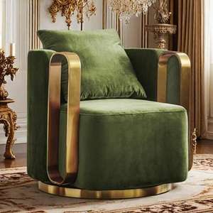 Fauteuil pivotant de luxe moderne, revêtement en velours multicolore avec accoudoirs dorés - Product Image 2