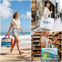 Sac fourre-tout personnalisé écologique en RPET avec logo, en matériau recyclé Stitch-Bond certifié GRS, imprimé en héliogravure, ouverture supérieure