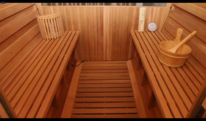 Sauna à vapeur traditionnel sur mesure au design moderne en cèdre rouge massif pour l'extérieur, pièce carrée pour 4 personnes, <span class=keywords><strong>Harvia</strong></span> <span class=keywords><strong>8KW</strong></span>, fenêtres en traversin - Product Image 2