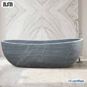 Vasca da Bagno Freestanding in Pietra Naturale BSA, Vasca Ovale in Marmo Grigio Artigianale <span class=keywords><strong>per</strong></span> Hotel, Spa e Decorazione Bagno Villa - Product Image 1