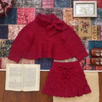 Jupe pull en laine rouge mignonne pour Noël et le Nouvel An, jupe écharpe chaude d'hiver à lacets pour fillette
