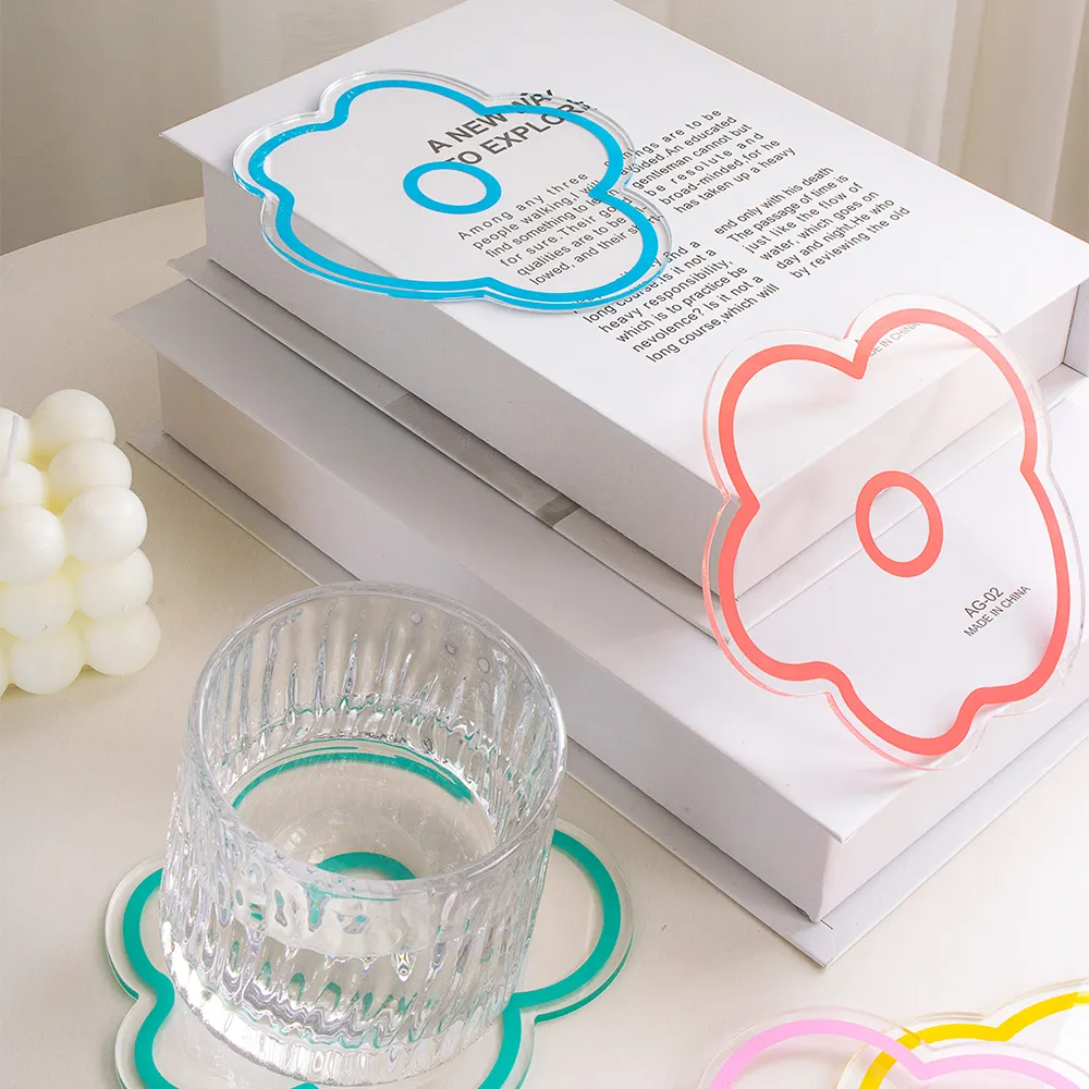 Wholesale creative Drink home table decorations coaster multicolor Flower Shape clear acrylic coaster