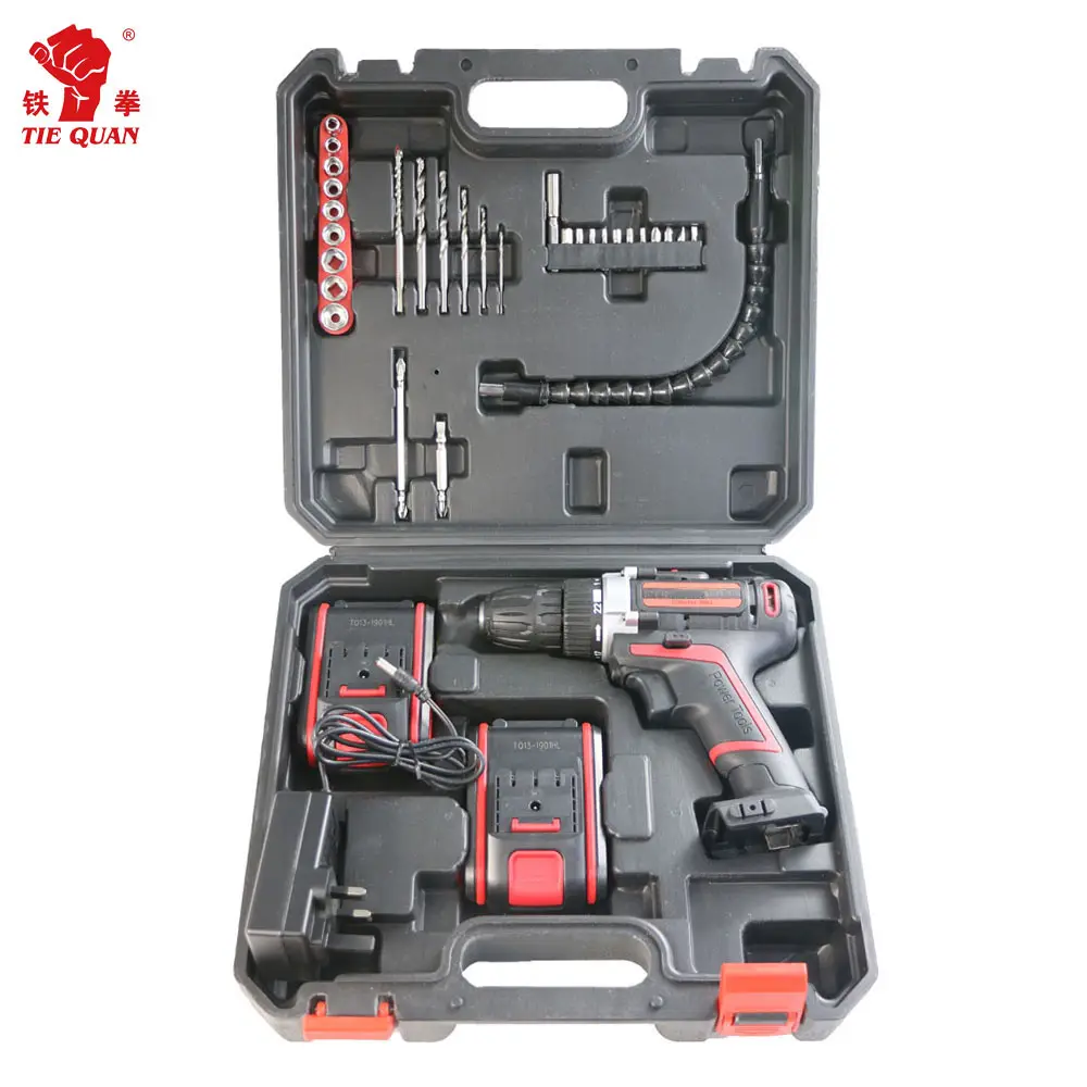 21V Lithium Electric Screwdriver Power Tools Rechargeable Portable Mini Cordless Drill with Two Batteries