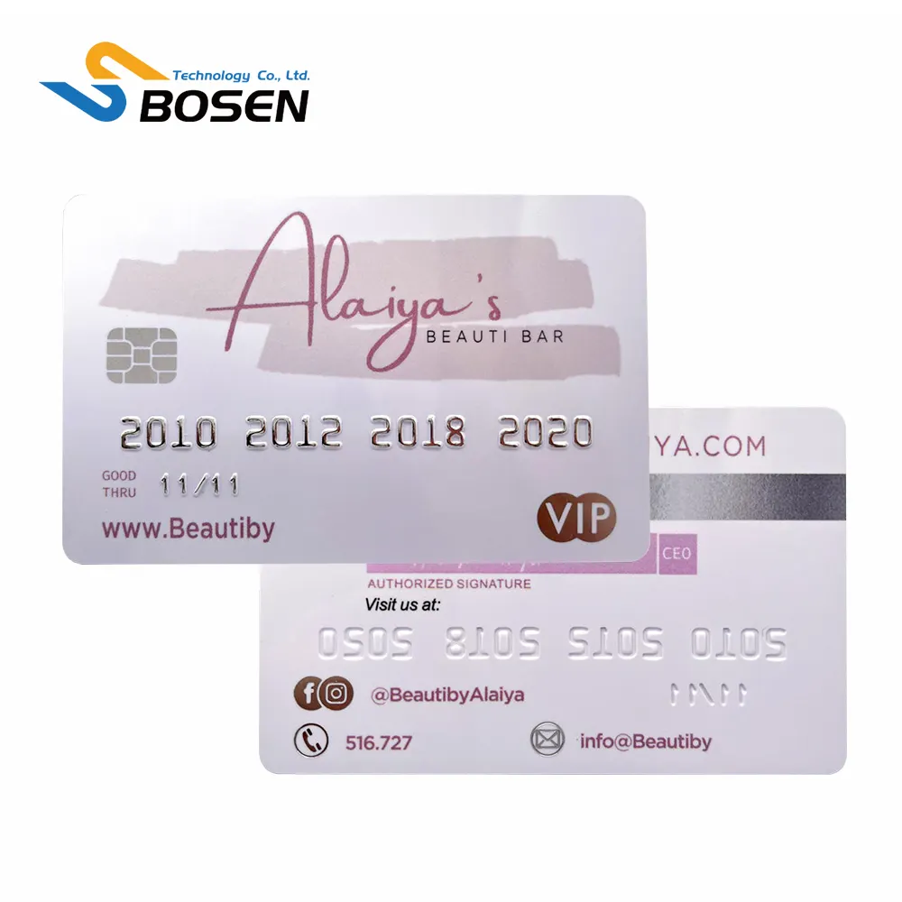 Impresión personalizada logotipo contacto IC Chip VIP tarjetas inteligentes CR80 sle4442 y sle4428 banda magnética PVC plástico tarjeta de membresía con Chip