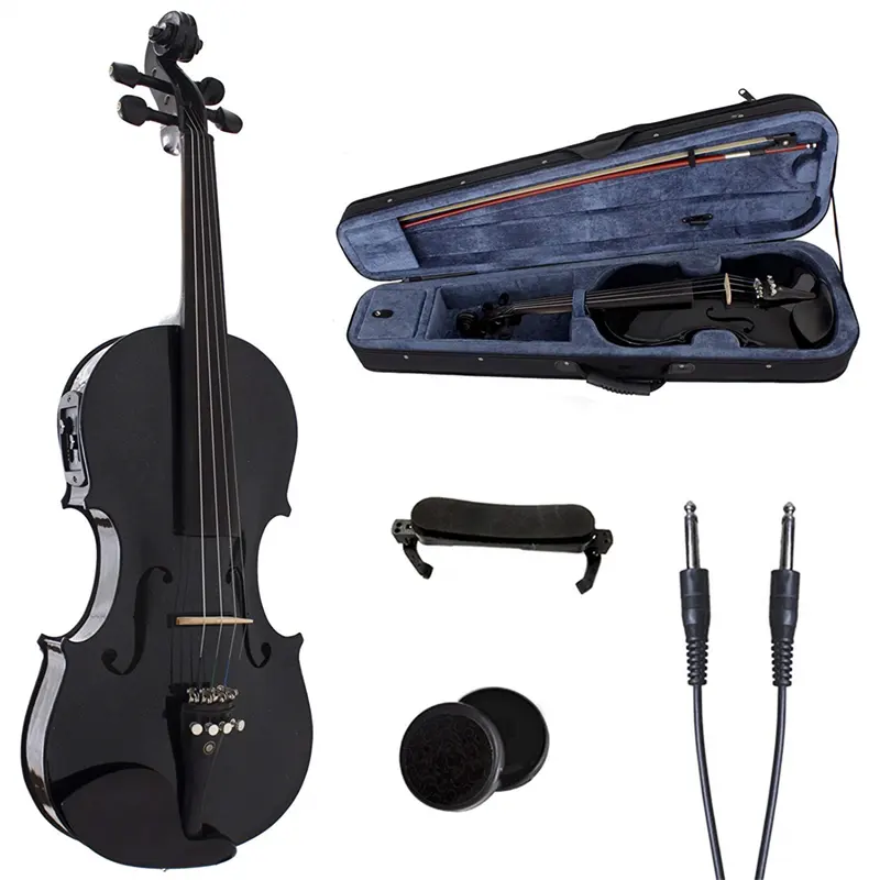HUASHENG High Gloss Electric Violin Black OEM ODM String Music Instrument Violin 4/4 for Beginner Professional