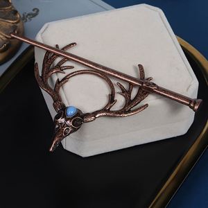 Horquillas para el Cabello Estilo Gótico Vintage con Diseño de Calavera, Piedra Lunar y Asta de Ciervo, Pinzas para el Cabello Estilo Vikingo - Product Image 3