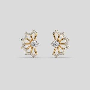 Pendientes de tuerca con diamante floral de 1.00 quilates y engaste de bisel, oro de 14K, piedra central certificada IGI, elegante joyería fina para boda, regalo para él - Product Image 5