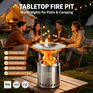 <span class=keywords><strong>Mini</strong></span> <span class=keywords><strong>Chimenea</strong></span> de Acero Inoxidable 304 de Doble Combustible (<span class=keywords><strong>Bioetanol</strong></span> y Pellets de Madera) para Mesa, Ideal para Camping, Barbacoa y Asados - Product Image 1