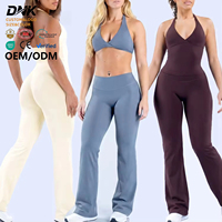 Ensemble de sport et yoga : Haut dos nu à col en V, pantalon évasé taille haute effet push-up, short de fitness et course ultra-extensible, haut de yoga à manches longues