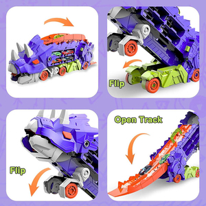 Giocattoli per Bambini Pista da Corsa con Auto Slot <span class=keywords><strong>Camion</strong></span> Trasportatore di Dinosauri Veicoli <span class=keywords><strong>Giocattolo</strong></span> a Frizione Monster Truck con 2 Auto in Metallo - Product Image 3