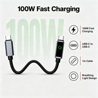 Câble USB PD 100W tressé avec lumière respirante, design en alliage d'aluminium, compatible avec ordinateur portable, moniteur, téléphone portable