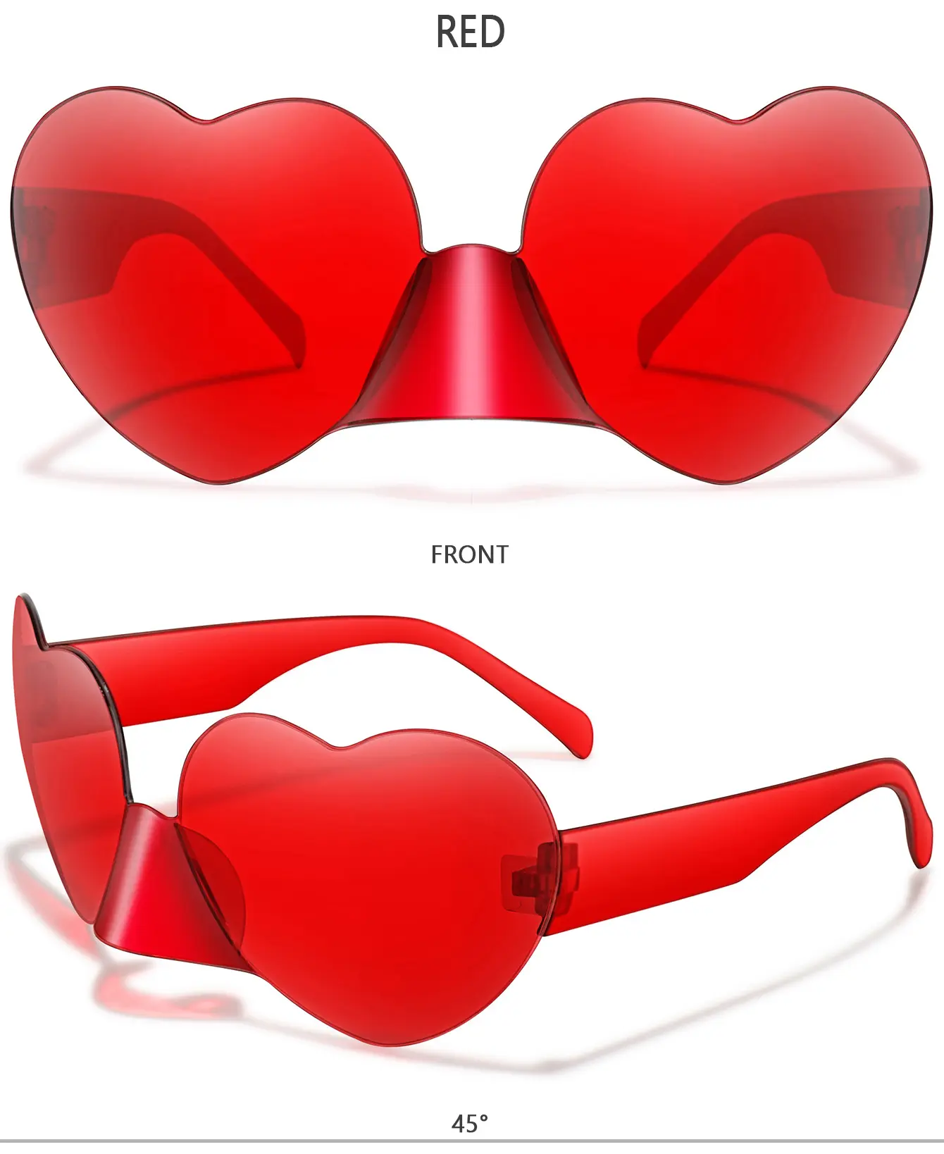 Nieuwe Mode Dikke Randloze Hart Pc Zonnebril Custom Logo Bruid Lentes De Sol Vrouwen Kleurrijke Vrouwelijke Partij Liefde & Rose Zonnebril