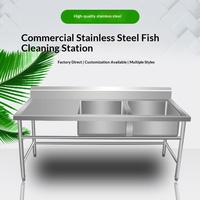 Table de travail commerciale en acier inoxydable 304 pour la transformation du poisson, surface brossée et polie, épaissie, capacité de charge 300 kg/m