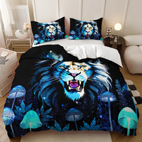 Ensemble de housse de couette King 3 pièces en microfibre 100% style américain 300TC toute saison avec impression numérique 3D de rose rouge, araignée, forêt et lion