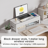 Support d'écran d'ordinateur double couche blanc avec deux tiroirs, charge sans fil et charge rapide, ainsi qu'un module USB3.0