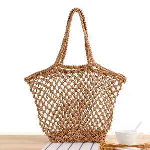 2022 Japan Korea Hot Sale New Trendy Hand Made Cotton String Rope Net Tote Bag Summer Shopping Shoulder Mesh Bag Beach Handbags