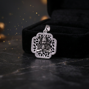 925 Sterling Silver Lord Hanuman Pendant Sparkling Cubic Zirconia Border Oxidized Religious Bajrangbali <b>Locket</b> Jewelry for Men - Product Image 3