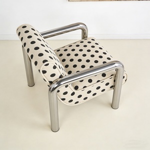 Poltrona in Acciaio Inossidabile Stile Bauhaus, Divano Singolo in Tessuto a Pois Vintage, <span class=keywords><strong>Sedia</strong></span> con Schienale per Soggiorno e Hotel - Product Image 4