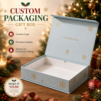 Boîte cadeau magnétique bleu clair personnalisée pour Noël, avec motif flocon de neige en feuille d'or, boîte rigide à rabat pour emballage de cadeaux de Noël