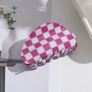 Fermacapelli Geometrico Moderno con Denti Arrotondati, <span class=keywords><strong>Pettine</strong></span> per Acconciatura Rapida, Materiale in Acetato, Design <span class=keywords><strong>a</strong></span> Scacchi - Product Image 5