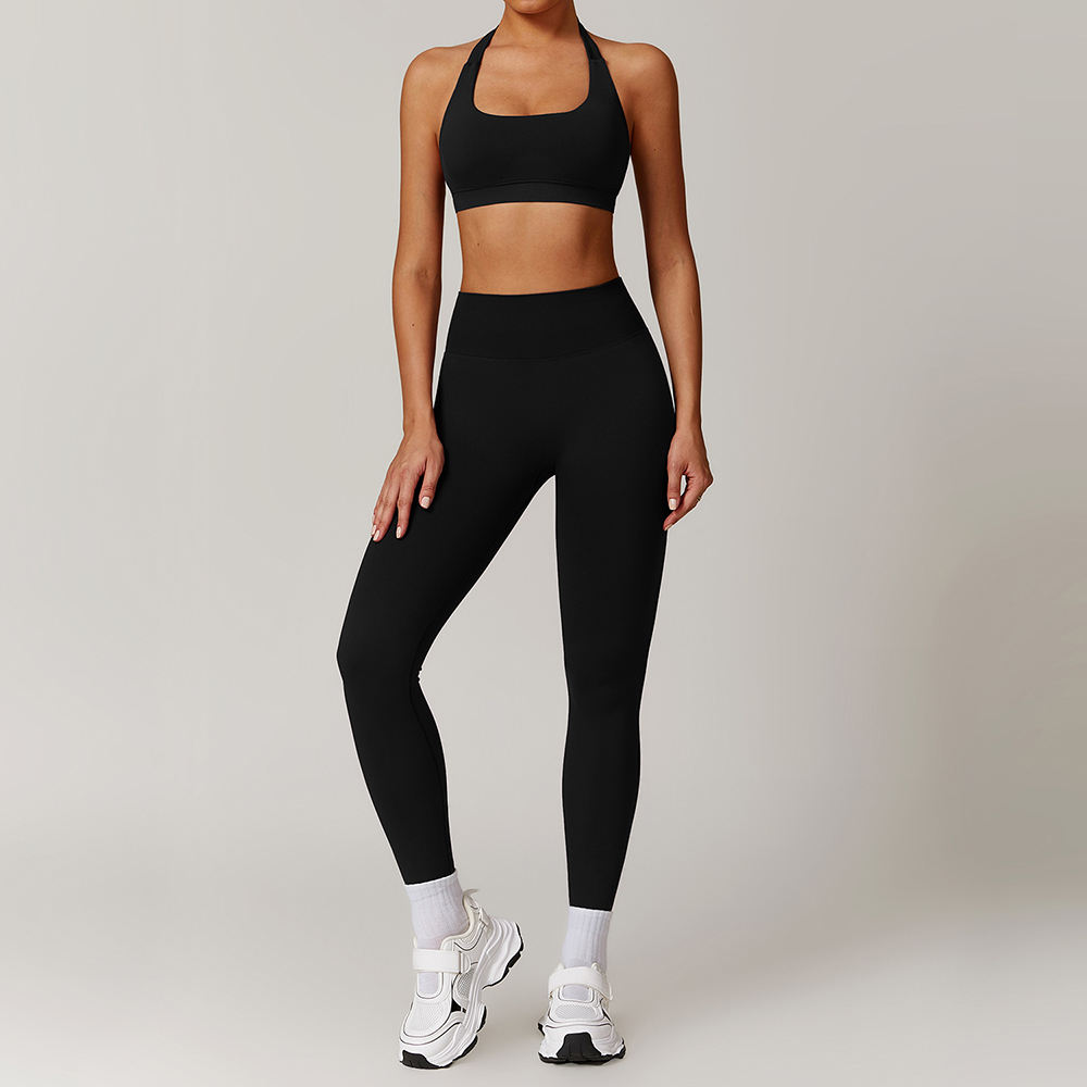 black Halter leggings and bra set