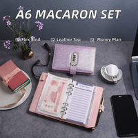 Vente en gros personnalisé A6 Macaron Ensemble carnet Budget Classeur Planificateur Spirale Style PU Couverture en cuir Enveloppes en plastique pour billets de banque Style A5