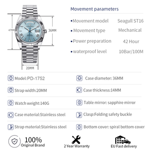 นาฬิกาข้อมือจักรกลไขลานอัตโนมัติ สแตนเลสสตีล กันน้ำ 100 เมตร - Product Image 4