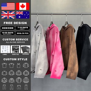 Sudadera con capucha KingSen para hombre, oversize, de algodón lavado, con hombros caídos, efecto desgastado y agujeros, estilo streetwear. - Product Image 2