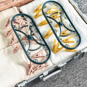 ราวตากผ้าพลาสติกอเนกประสงค์พร้อมคลิปหนีบ 12 อันสำหรับถุงเท้าชุดชั้นในใช้ในห้องน้ำชนิดตะขอรูปทรงสี่เหลี่ยมผืนผ้า - Product Image 4