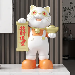Sculpture de chat porte-bonheur en résine, artisanale, peinte à la main, tendance, décoration de bureau/caisse enregistreuse, petit cadeau créatif - Product Image 4
