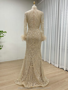 MB40329 مزخرف بتطريز رائع مطرز بالترتر دبي فاخر كوتور فستان أم العروس بأكمام مزينة بالريش - Product Image 6