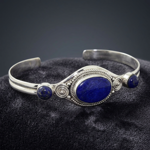 Bracelet de mode artisanal en argent sterling 925 plaqué rhodium avec pierre précieuse lapis-lazuli au design classique - Cadeau et occasion de fête - Product Image 3