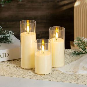 Battery Operated LED Candle Pillar 3D Flame Remote Control D5.5cm Wedding Birthday Party Christmas Easter Home Decoration <b>Table</b> - Product Image 2