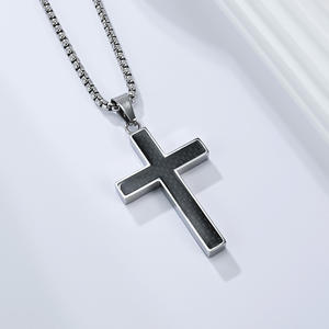<b>Titanium</b> Steel Cross Necklace Carbon Fiber Inlay Street Style Men's Pendant Fashion Jewelry Trendy Design - Product Image 4