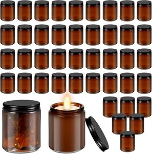 Großhandel 8 OZ Bernsteinfarbene Glas-Kerzengläser Duftkerzen-Herstellungsglas 250 ML Runde Kerzenbehälter Mit Deckel - Product Image 1