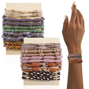 Custom Color Vintage Bohemian Style Bracelet Women Elastic Hair Bands Ponytail Holders Knitting Rubber Hair Band Hair Ties