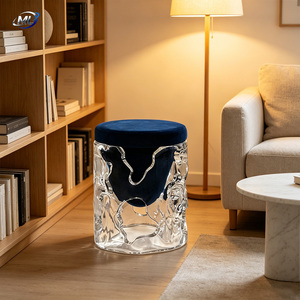 ML Ice-Effect Transparent Resin <b>Stool</b> With Velvet Cushion Modern Accent Furniture - Product Image 2