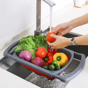 Rectangle household washing kitchen fruit vegetable draining water filter basket telescopic folding drain basket